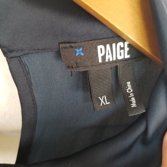 PAIGE Ceres Silky Satin Blouse Top Size XL Dark Navy Midnight Blue Long Sleeves - Picture 5 of 10